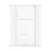 Safety Gate Pet Dog Cat Security Extra Tall Retractable Fence Enclosure Guard Kitchen Doorway Stairs Barrier with Walk Through Door 75 to 105cm White