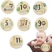 Baby Monthly Milestone - Wooden Signs Baby Monthly Milestone Cards | Photo Props Double Sided Printed Baby Announcement Sign for Girls, Boys, Kids, Children, Toddler Loganz
