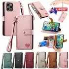 Leather Flip Case Zipper Wallet Cover For iPhone 16e 16 15 14 13 12 11 Pro MAX 8
