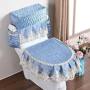 ALAGPNPMZH 3pcs Toilet Seat Cover with Storage Bag Bathroom Green Blue Closestool Seat Cover Washable Soft Overcoat Toilet Case Toilet seat(Blue)