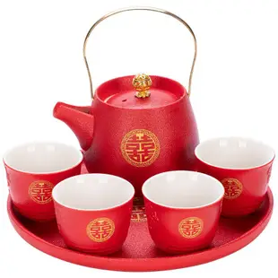 中式婚庆必备品大全敬茶套装红色一整套喜碗全套结婚礼物改口茶杯 全館免運