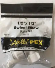[2 Pack] PEX APPOLLO 1/2” x 1/2" Swivel Elbows Push x FPT #ALF23