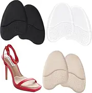 Metatarsal Pads for Women, Anti Sliding Foot Pads for Open Toe Shoes, Forefoot Pads for Women, Ball of Foot Cushions, Shoe Pads High Heel Cushion Inserts Women 3-Pair, Black+clear + Beige - 3 Pairs
