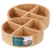 2x Boxsweden Bamboo 4-Section Round Turntable Storage Organiser Rotating Tray