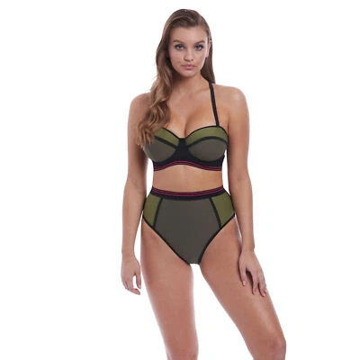 FREYA CLUB ENVY KHAKI UNDERWIRE PADDED BANDEAU BIKINI & HIGH BRIEF SET 30E / 8E
