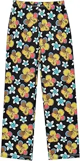 [ZZXXB] Hibiscus Florals Pattern Boys Long Pants Soft Trousers Elastic Waist Kids Lounge Bottoms with Pockets S-XL