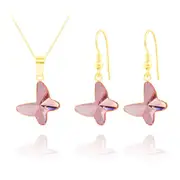 24K Gold Butterfly Pendant Necklace Jewellery Set
