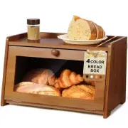 Large Bread Box for Kitchen Countertop: Brown Wood Bread Storage Bin with Cle...