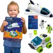 Space Toys Set: Rocket Ship, Astronaut, Solar System Mat for Kids 3-8