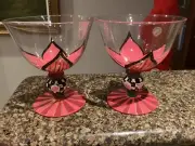 2- Amber Rose Red Gold Sherbet Glass Black White Check Nanette Vacher Ambiance