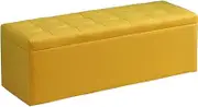 Safety Folding Storage Multi-Purpose Shoe Bench Faux Leather Soft Bag High Capacity Rectangular Sofa Stool Bearing Capacity 330 Lbs 120x40x40cm Ottomans (Color : Yellow) (Yellow)