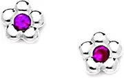 [JewelryWeb] 14k White Gold Red CZ Simulated Diamond Small Flower Screw Back Earrings 7x7mm Stud Earring for Women