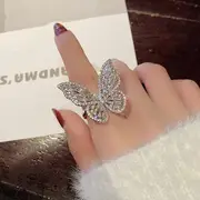 Rhinestone Butterfly Open Ring Open Ring - Rhinestone Butterfly - One Size