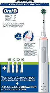 Oral-B Professional Pro 3 3000 Electric Toothbrush with Braun Technology + 4 Replacement Heads CrossAction - White