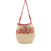[Marni] Marni Logo-embroidered Paper Shoulder Bag ONE SIZE NEUTRALS/RED