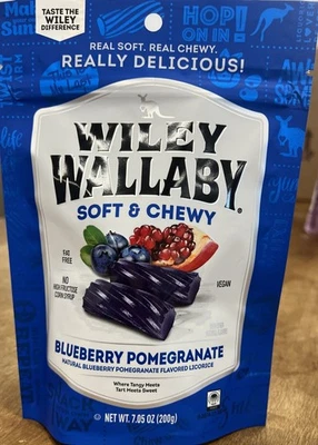 FOUR BAGS Wiley Wallaby Blueberry Pomegranate Australian Soft Licorice 7.05 OZ