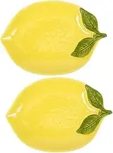 ULTECHNOVO 2pcs Lemon Pattern Ceramic Serving Plate Decorative Appetizer Dessert Dish for Fruit Snacks More Decor Food Serving