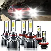 TXBILMOO Compatible For Subaru WRX 2015-2020 9005 H11 High/Low Beam H11 Fog Light Bulbs, 32000LM 300% Brightness 6500K White with Cooling Fan, Plug and Play, IP68 Pack of 6
