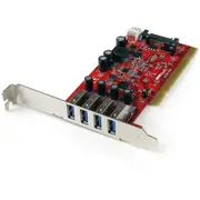 StarTech.com USB Adapter - PCI - Plug-in Card - Red - TAA Compliant - 4-Port USB 3.0 PCI/PCI-X Card (USB 3.1 Gen 1/USB 3.2 Gen 1