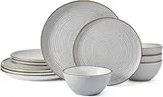 Pfaltzgraff Rowan Gray 12 Piece Plate Bowl Dinnerware Set, Service for 4