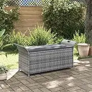 Storage Bench with Cushion Grey 138 cm Poly Rattan,Outdoor Benches 15KG-45809