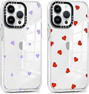 Foonary Pack of 2 Transparent Case for Apple iPhone 11 Pro 5.8 Inch, Mobile Phone Case with Aesthetic Pattern, Heart Motif Design, Girls and Women, Silicone Bumper Protective Cover for iPhone 11 Pro