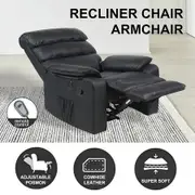 Recliner Chair Sofa Single Reclining Armchair Lounging Couch Black Leather Footrest Ergonomic Luxury Living Room Furniture USB Type C Charging Port