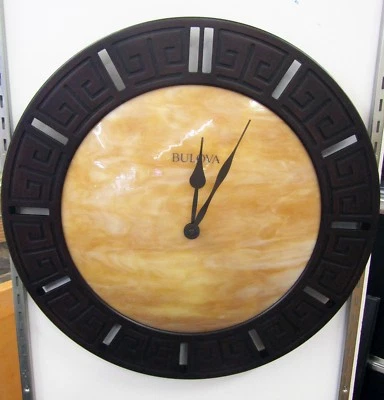 BULOVA , TEPHRA LASER CUT WOOD FRAME WALL CLOCK W/ FIRED DOMED GLASS DIAL, C4372