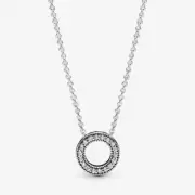New Genuine Pandora Silver Logo Pavé Small Circle Collier Necklace 397436CZ-45cm