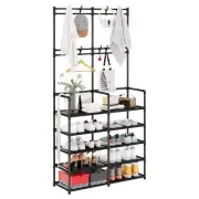 5-Tier Coat and Shoe Rack Entryway Organizer 8 Hooks Double Row Shoes Black