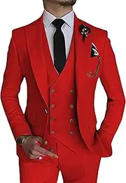 [JEShifangjiusu] 3 Pieces Tuxedo Blazer for Men 1 Button Elegant Slim Fit Single Breasted for Prom Wedding Party Stylish Suit Dress Set Vest Pants, Red, XXL