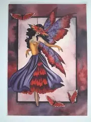 MASQUERADE MASKED BUTTERFLY wood Faerie FAIRY POSTCARD ART PRINT BY AMY BROWN