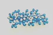 leaf Theme design hair Barrette blue with Rhinestones and crystal