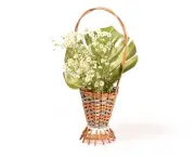 Vintage wicker basket, old wicker pot plant holder, hanging flower basket