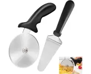 Pizza Cutter Stainless Steel Pizza Cutter Pizza Shovel with Handle Professional Pizza Cutter Pizza Cutter for Pie Cake Dishwasher Safe 2 Pieces