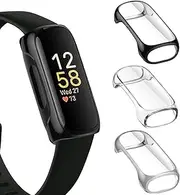 3 Pack TPU Case for Fitbit Inspire 3 Screen Protector, Rugged Bumper Cover Full Around Protective Compatible with Fitbit Inspire 3 Smartwatch (Black+Silver+Clear)