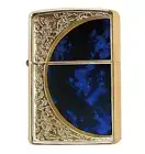 Zippo Arabesque Marble Blue Gold Etching Oil Lighter Regular Case Japan FreeShip