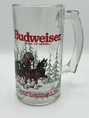 6- Budweiser VTG 1989 Clydesdale Beer Mug Holiday Stein Winter Glass Collectible