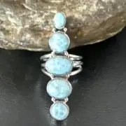 Gorgeous Blue Larimar Navajo Sterling Silver Ring Size 8.5 16006