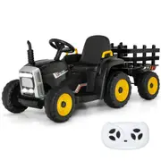 Babyjoy Kids Electric Ride On Tractor w/Trailer 12V Battery Powered Car w/LED Lights & USB Port Children Perfect Gift Black