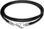 Morakot Leather Necklace Cord with Clasp, 16inch-24inch Braided Rope Necklace for Men Women 316L Stainless Steel Clasp, 2mm Black Leather Cord Neck...