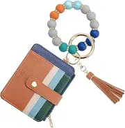 [COOLANS] Round Circle Wristlet KeyChain Tassel Bracelet Bangle Keyring Holder For Women Girl