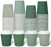 Whaline 100Pcs Sage Green Disposable Coffee Cups with Lids 8oz Gradient Green Paper Cups Corrugated Ripple Wall Insulated Hot Cups for Home Office Party Supplies