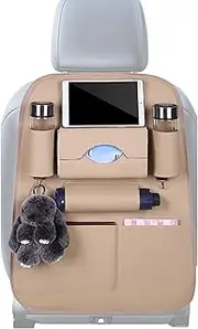 Car Backseat Organizer, PU Leather Seat Back Organizers For Kids With Cup Holder, Waterproof Backseat Automotive Protector For Toy Tablet Water Bottles