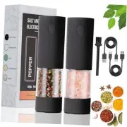 Electric Salt & Pepper Grinder Set (2 Pack) – USB Rechargeable, Large Black