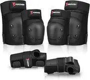 Forzueby Adult/Kids Knee Pads Elbow Pads Wrist Guards 6 in 1 Protective Gear Set for Inline Roller Skating Skateboarding Scooter BMX etc.