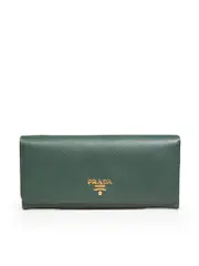 Green Saffiano Leather Continental Flap Wallet