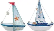 PRETYZOOM Unique Wooden Sailboat Ornament Boat Car Decoration Nautical Home Decor Mediterranean Style