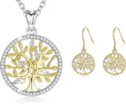 925 Sterling Silver Tree of Life Jewelry Set Necklace Earrings Gifts for Women