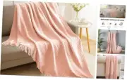 Throw Blanket, Knitted Throw Blanket, Casual Wave Texture, 50×60 Light Pink